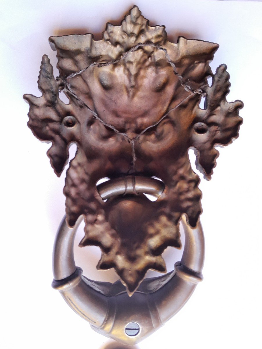 Monumental Bronze Door Knocker Decorated With The Green Man - Italy, XIXth Century - Complete-photo-4