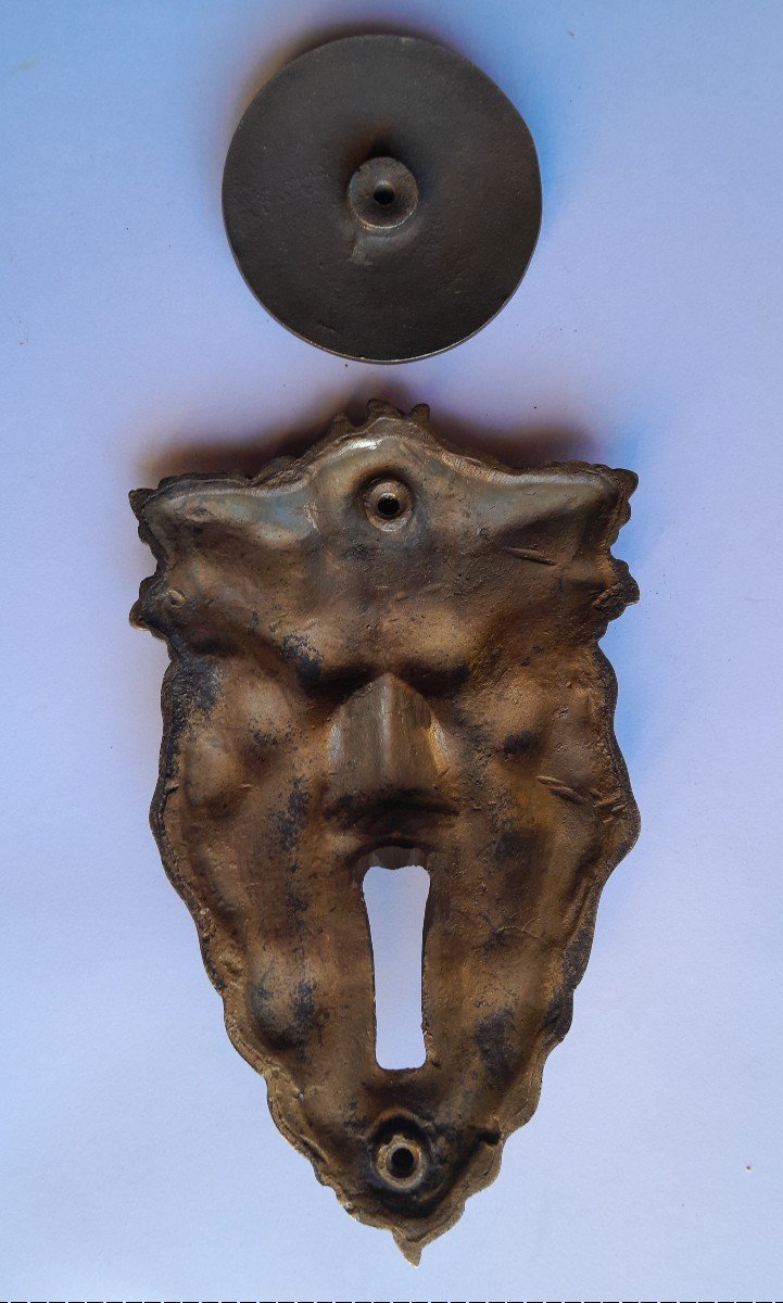 Monumental Bronze Door Knocker Decorated With The Green Man - Italy, XIXth Century - Complete-photo-5