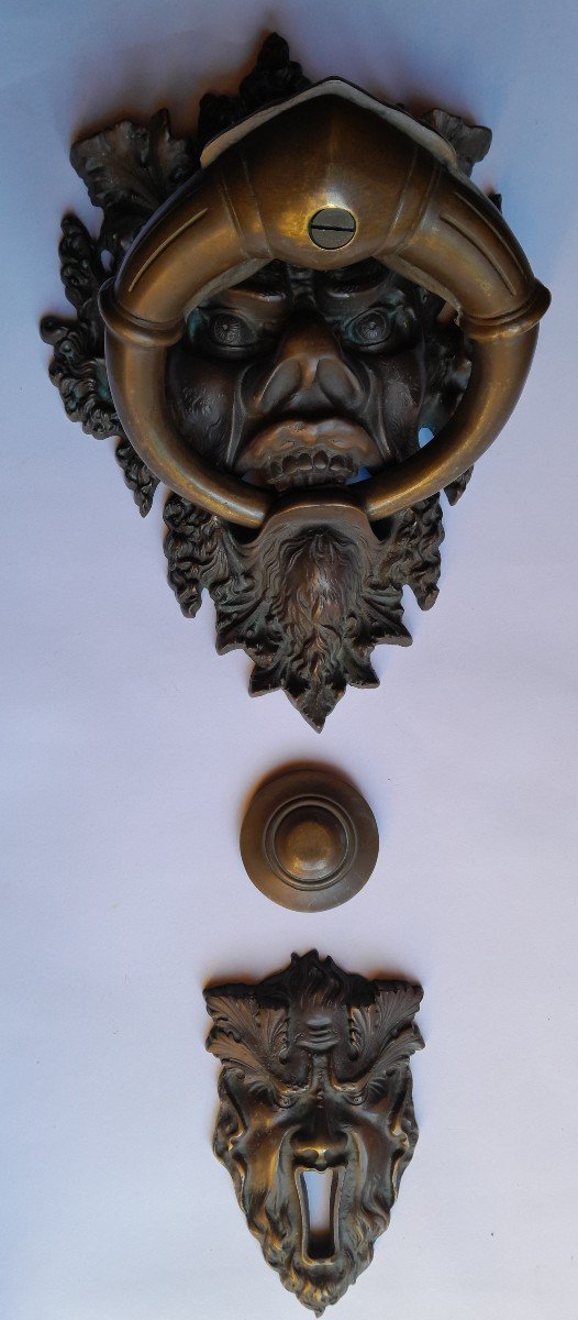 Monumental Bronze Door Knocker Decorated With The Green Man - Italy, XIXth Century - Complete-photo-6