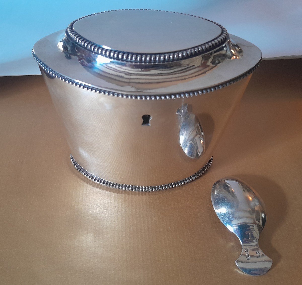 Georgian Tea Caddy In Sterling Silver - Amsterdam - With Spoon-photo-3