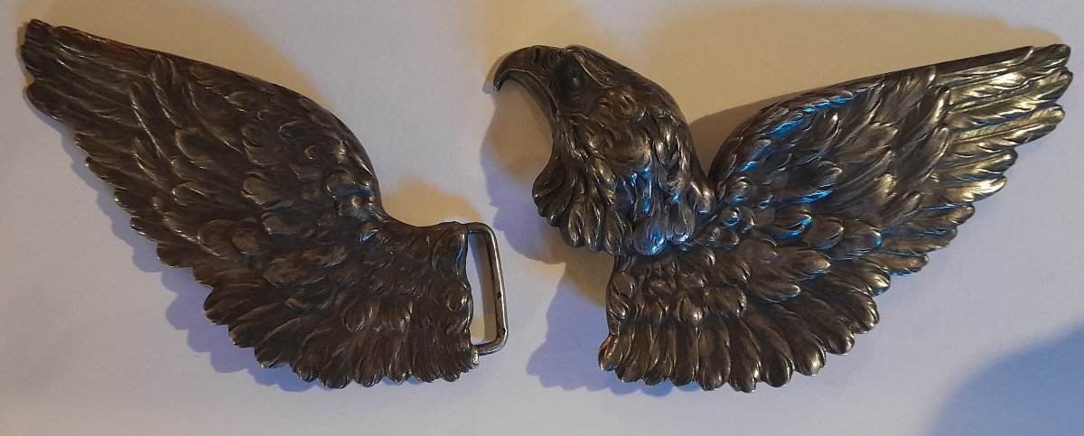 Large Art Nouveau Belt Buckle In Sterling Silver - Eagle-photo-3