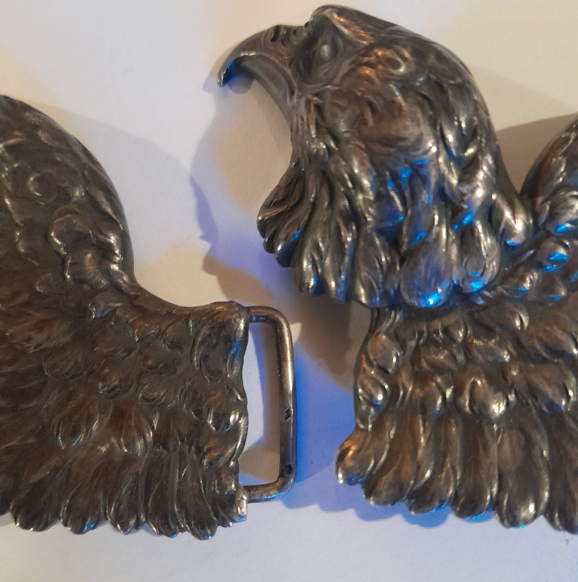 Large Art Nouveau Belt Buckle In Sterling Silver - Eagle-photo-8