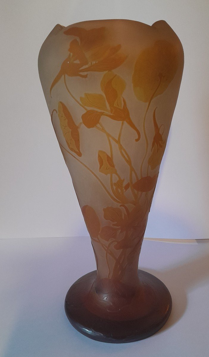 Large Emile Gallé Vase Decorated With Nasturtiums