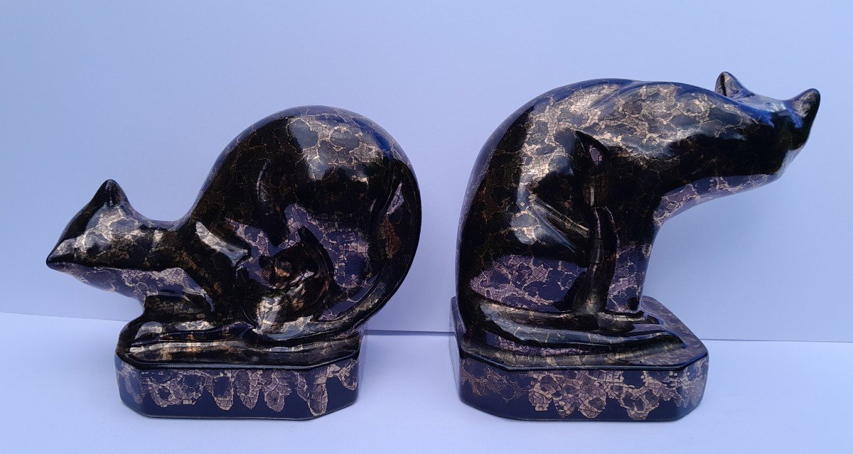 Ceramic Cat Bookends Attributed To The Ateliers De Sèvres Mf (jean Mazeaud And Jean Faverot)-photo-3