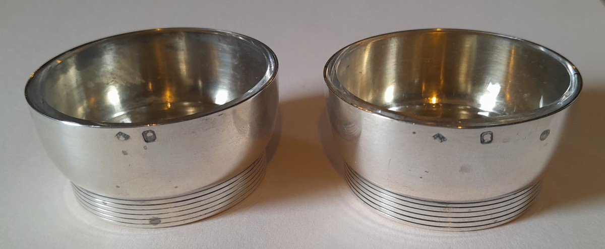 Christofle - Pair Of Art Deco Salt Cellars In Sterling Silver-photo-4