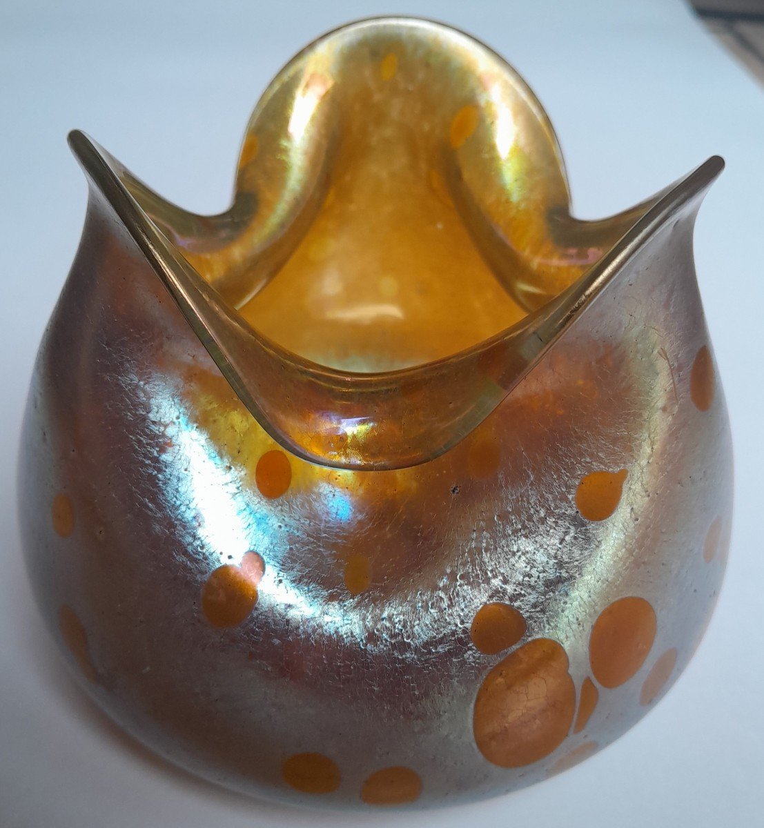 Loetz Purse-shaped Vase With Astraea Decor, Candia And Silberiris Colours-photo-4