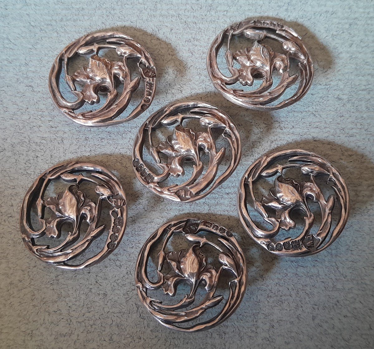 Set Of Silver Art Nouveau Buttons In Their Case, With An Iris Motif-photo-4