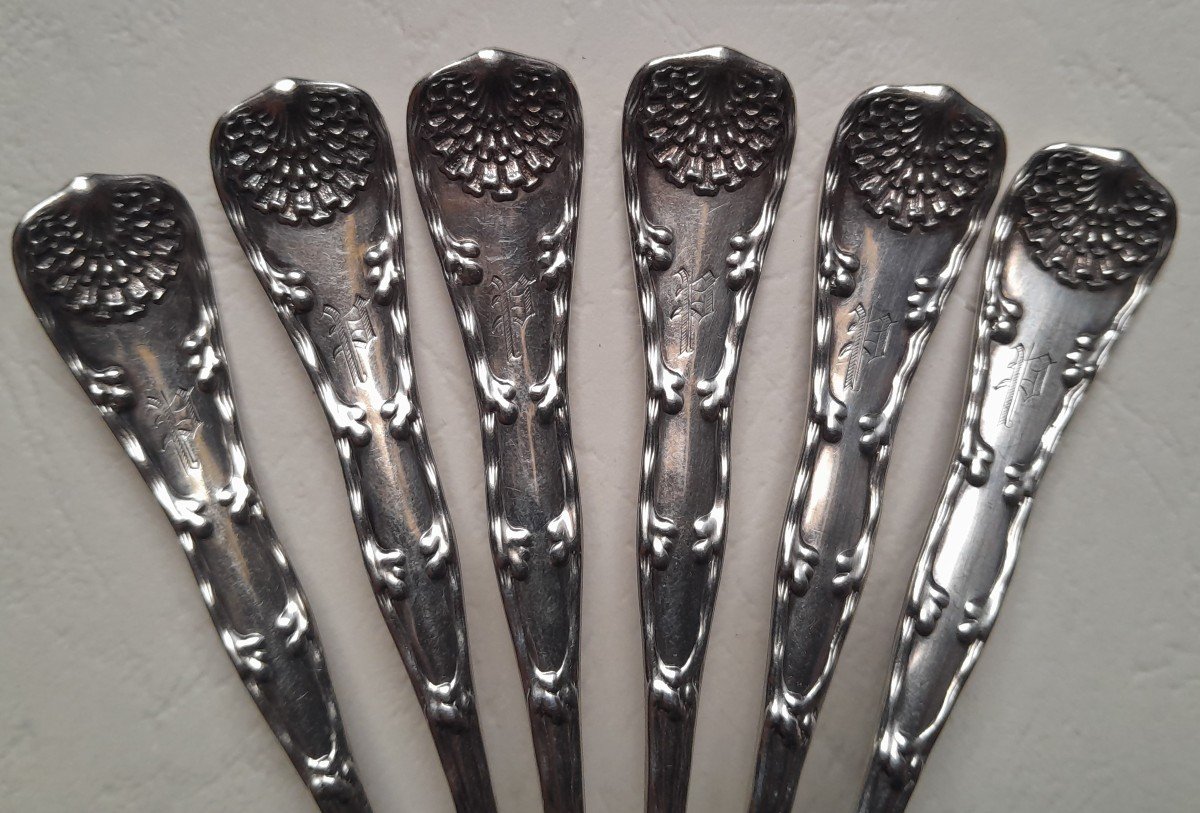 Six Sterling Silver Teaspoons By Tiffany, "wave Edge" Pattern, 1884, Aesthetic Movement-photo-1