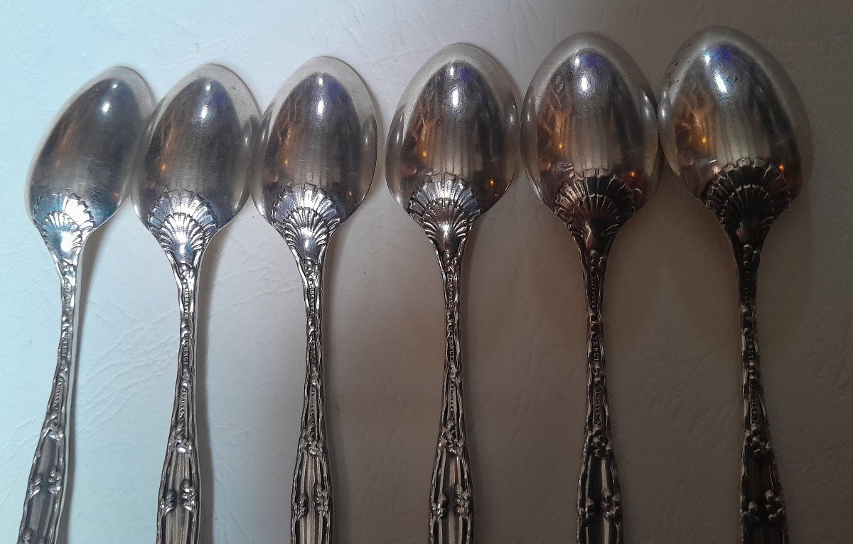 Six Sterling Silver Teaspoons By Tiffany, "wave Edge" Pattern, 1884, Aesthetic Movement-photo-2