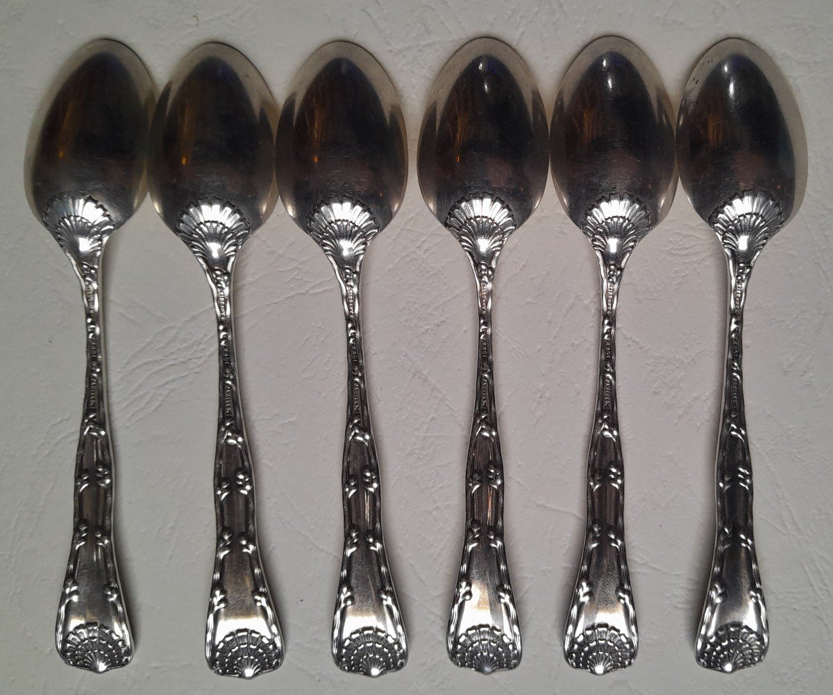 Six Sterling Silver Teaspoons By Tiffany, "wave Edge" Pattern, 1884, Aesthetic Movement-photo-4