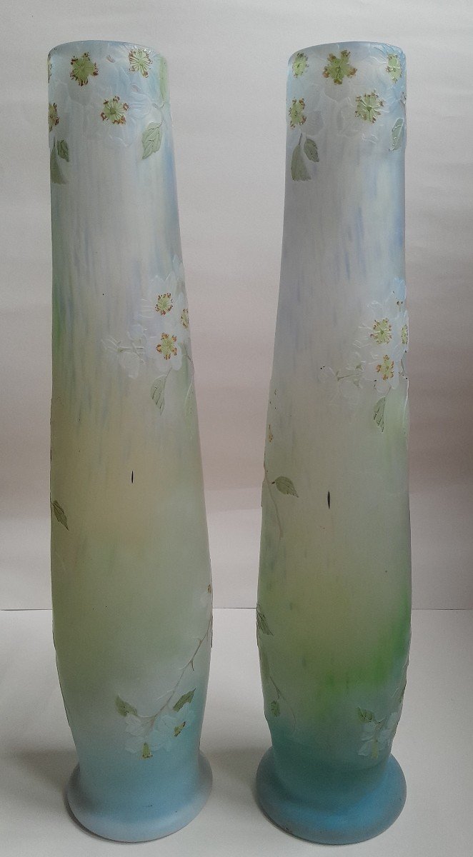 Legras, Deux Grands Vases Art Nouveau « fleurs De Pommier »-photo-2