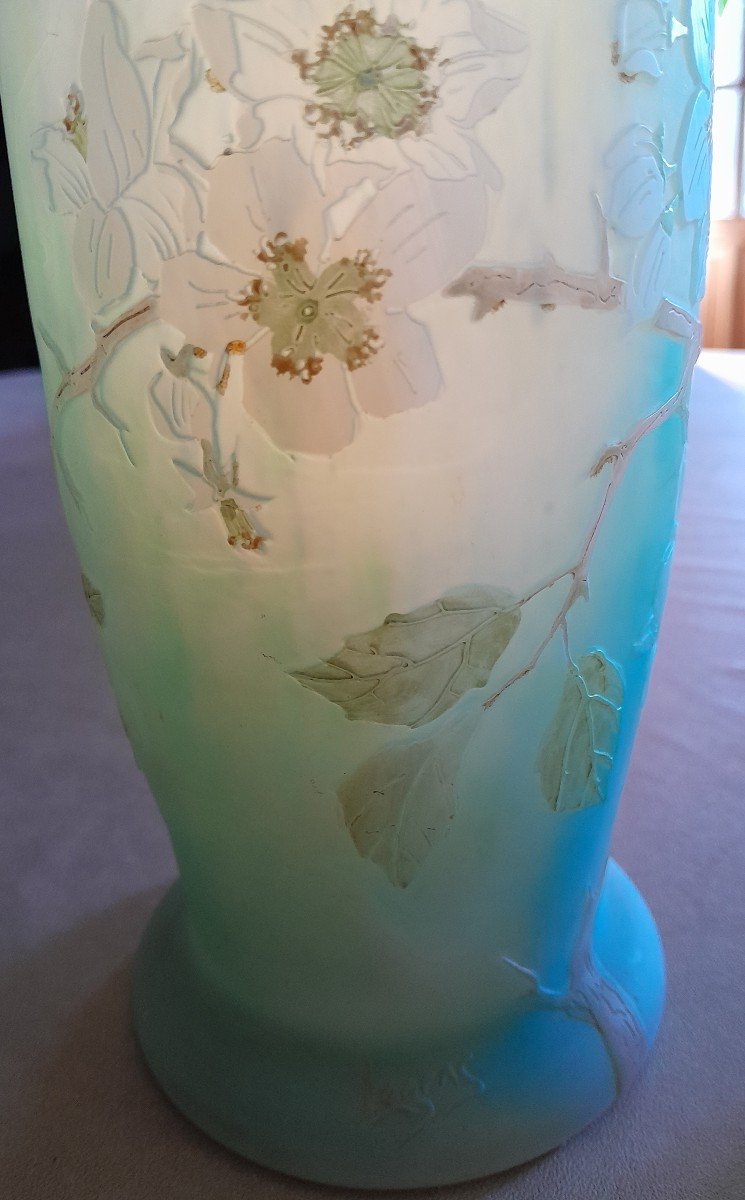 Legras, Deux Grands Vases Art Nouveau « fleurs De Pommier »-photo-1