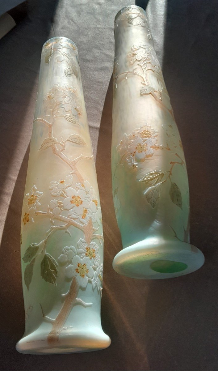 Legras, Deux Grands Vases Art Nouveau « fleurs De Pommier »-photo-2