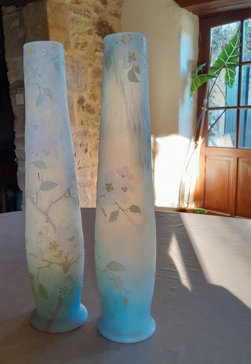 Legras, Deux Grands Vases Art Nouveau « fleurs De Pommier »-photo-6