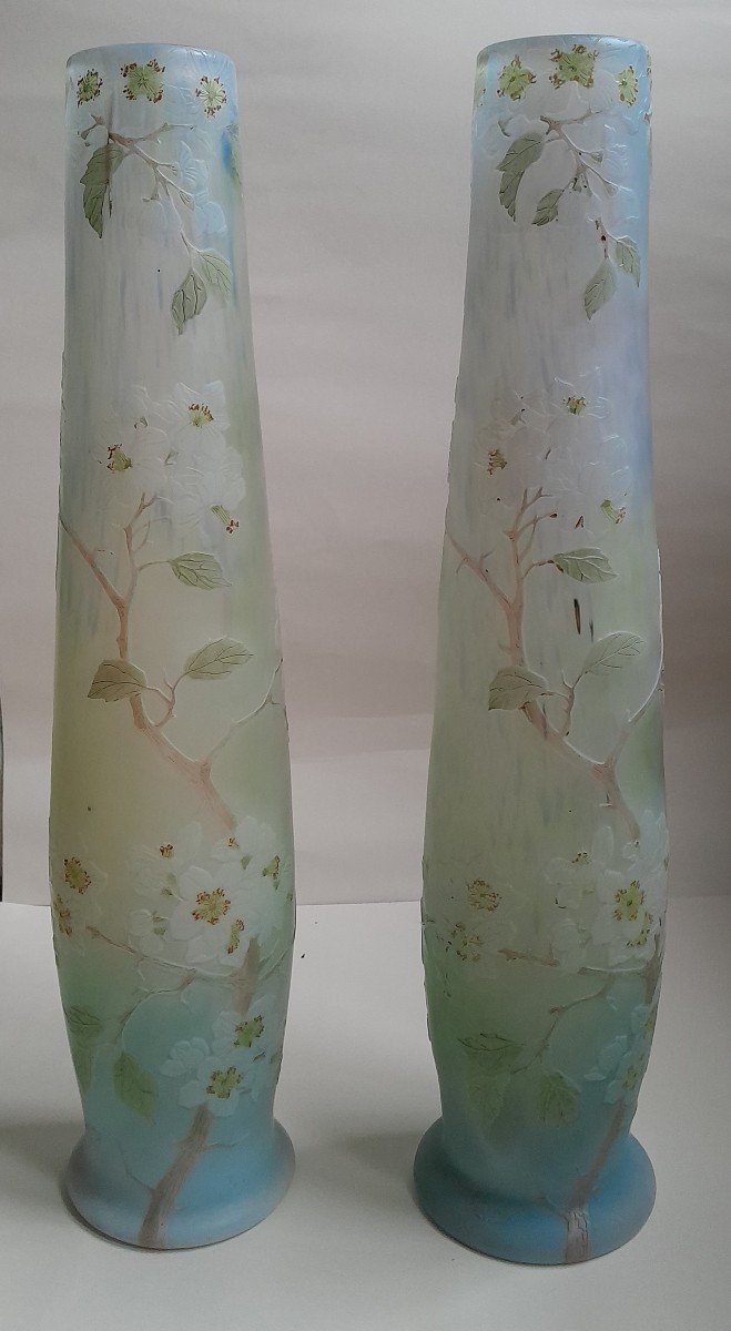 Legras, Deux Grands Vases Art Nouveau « fleurs De Pommier »