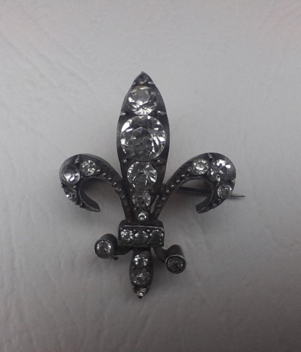 Fleur De Lys Brooch In Silver And Rhinestones-photo-2