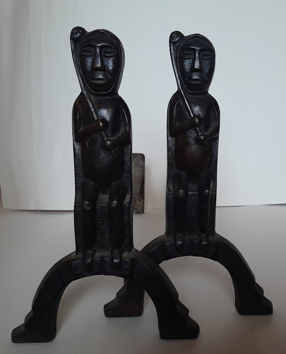 Anton Prinner, Bronze “shaman” Andirons, C. 1940-photo-2