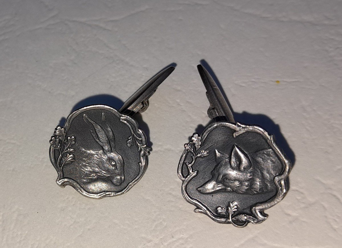 Art Nouveau Silver Cufflinks, Hunting Jewelry-photo-4