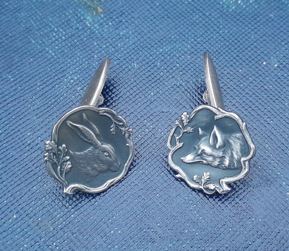 Art Nouveau Silver Cufflinks, Hunting Jewelry-photo-1