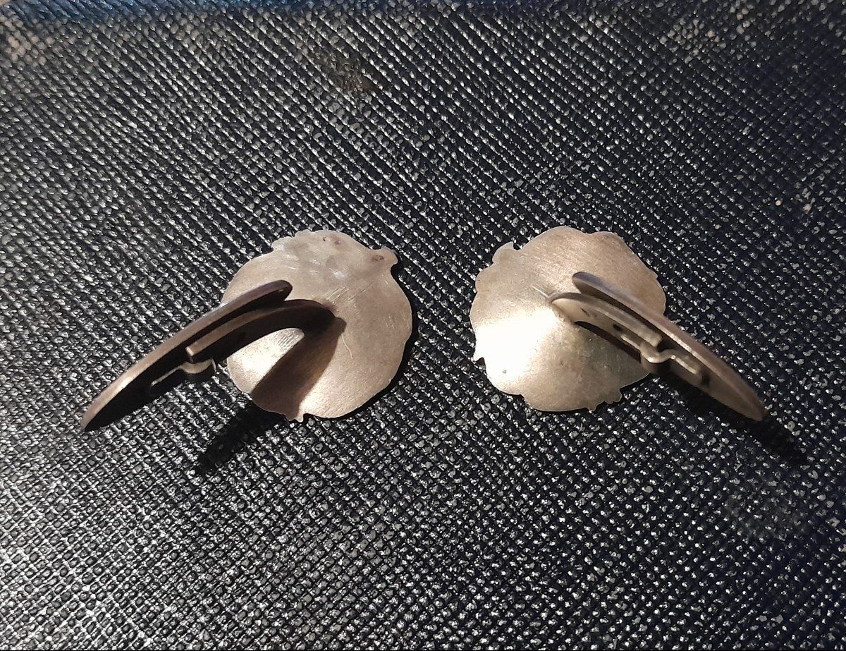 Art Nouveau Silver Cufflinks, Hunting Jewelry-photo-3