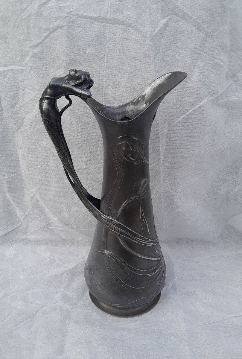 Wmf Art Nouveau Pitcher, Nymph And Irises, Model 138-photo-2