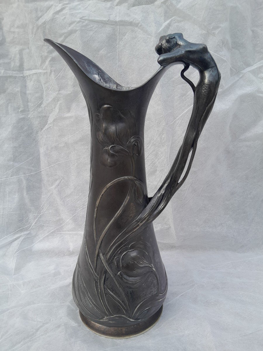 Wmf Art Nouveau Pitcher, Nymph And Irises, Model 138