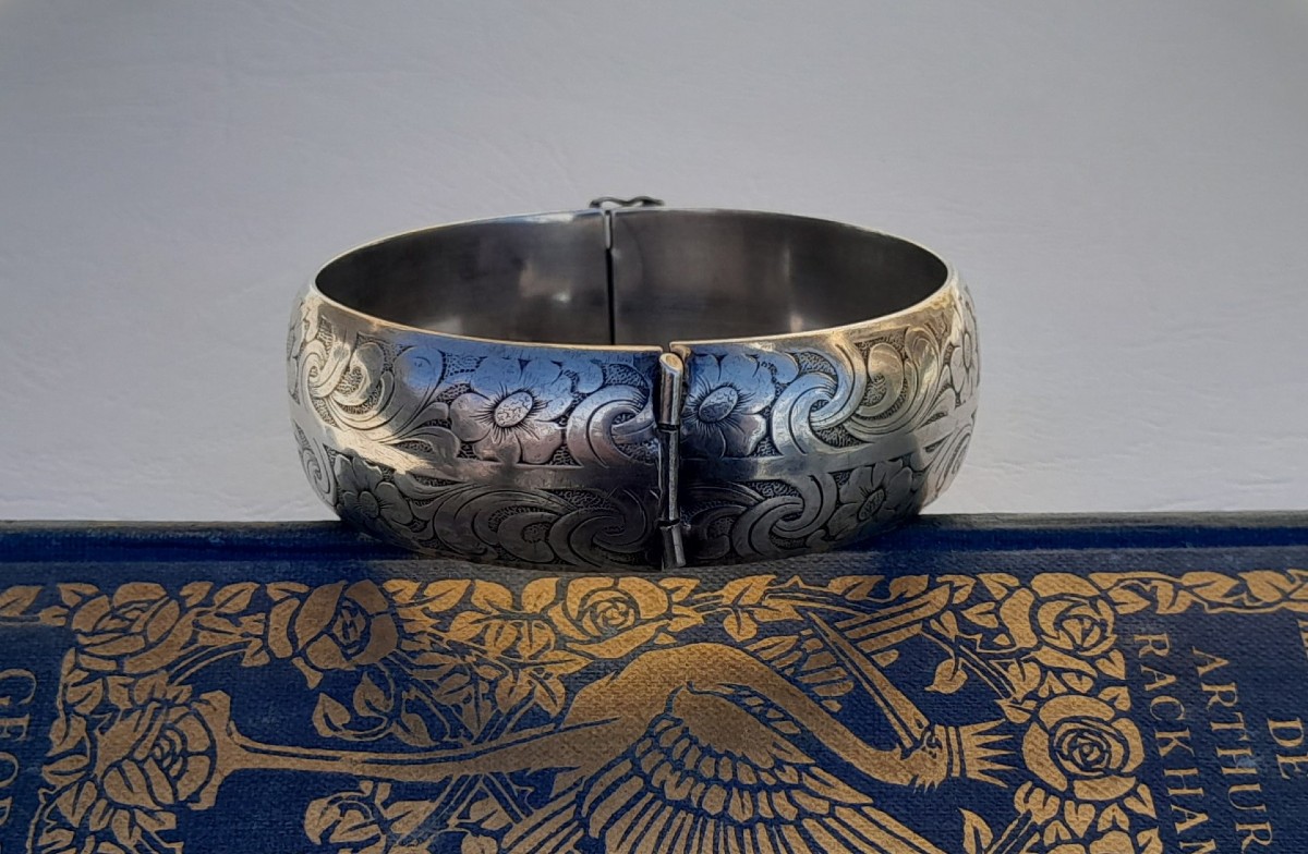 Art Nouveau Silver Bracelet With Floral Decoration-photo-4