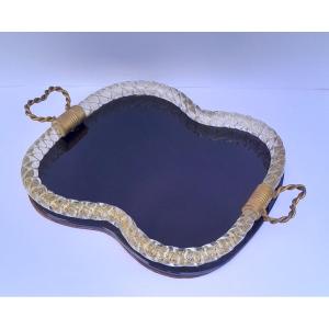 Murano Gold-inclusion Twisted Glass Rimmed Tray By Venini - 1950s