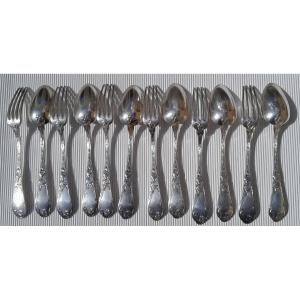 Boulenger Art Nouveau Cutlery - “tulip” Model Table Spoons And Forks