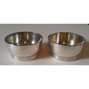 Christofle - Pair Of Art Deco Salt Cellars In Sterling Silver