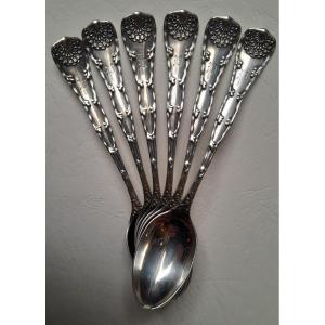 Six Sterling Silver Teaspoons By Tiffany, "wave Edge" Pattern, 1884, Aesthetic Movement