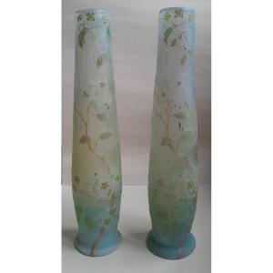 Legras, Two Large Art Nouveau Vases “apple Blossoms”