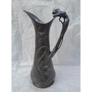 Wmf Art Nouveau Pitcher, Nymph And Irises, Model 138