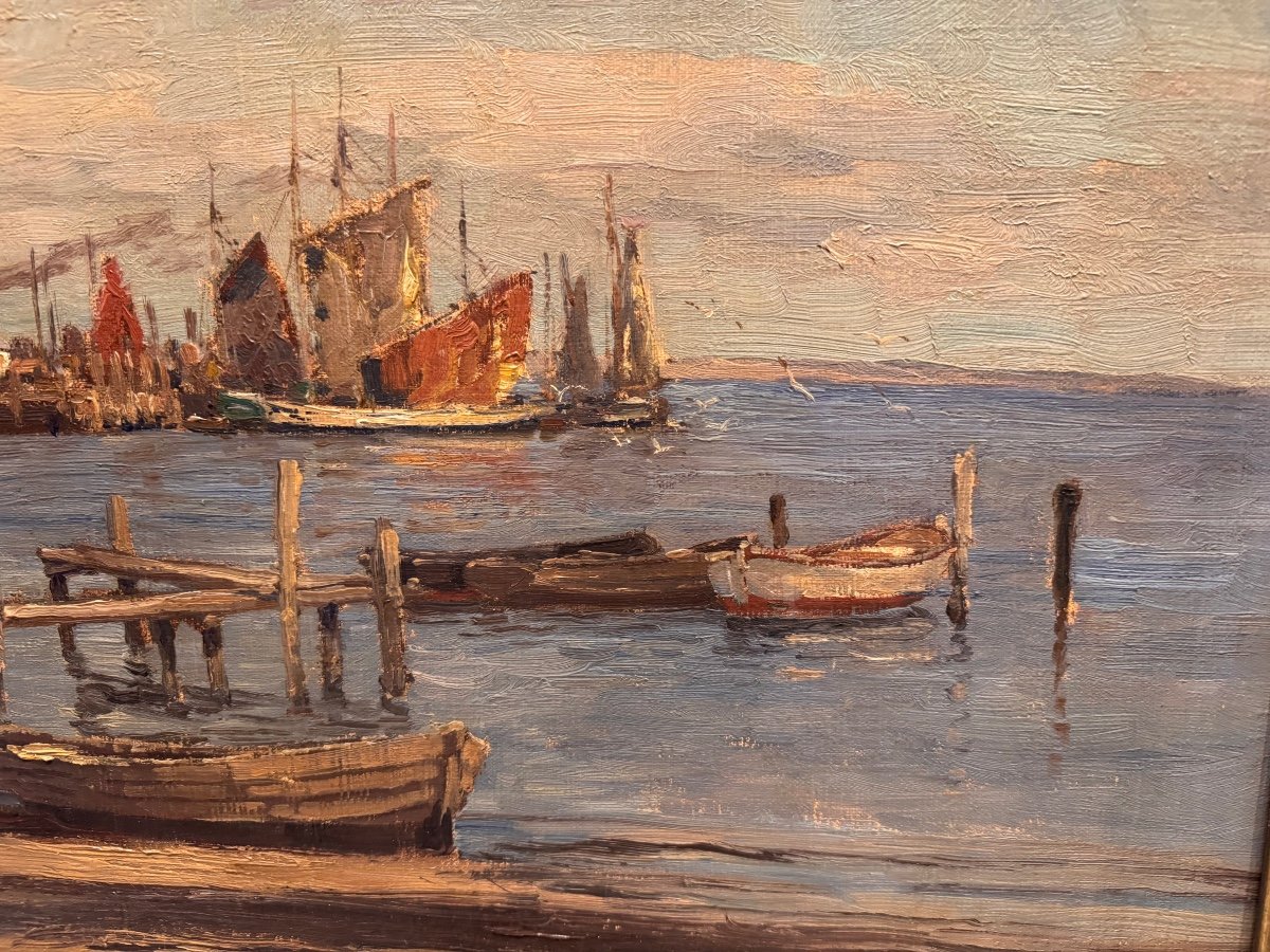 Wilhelm Hambuchen 1869-1939 Harbor Landscape -photo-3