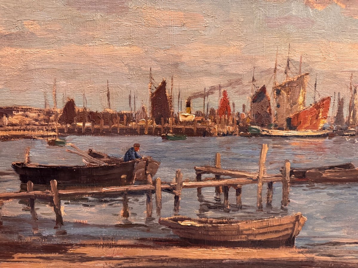 Wilhelm Hambuchen 1869-1939 Harbor Landscape -photo-4