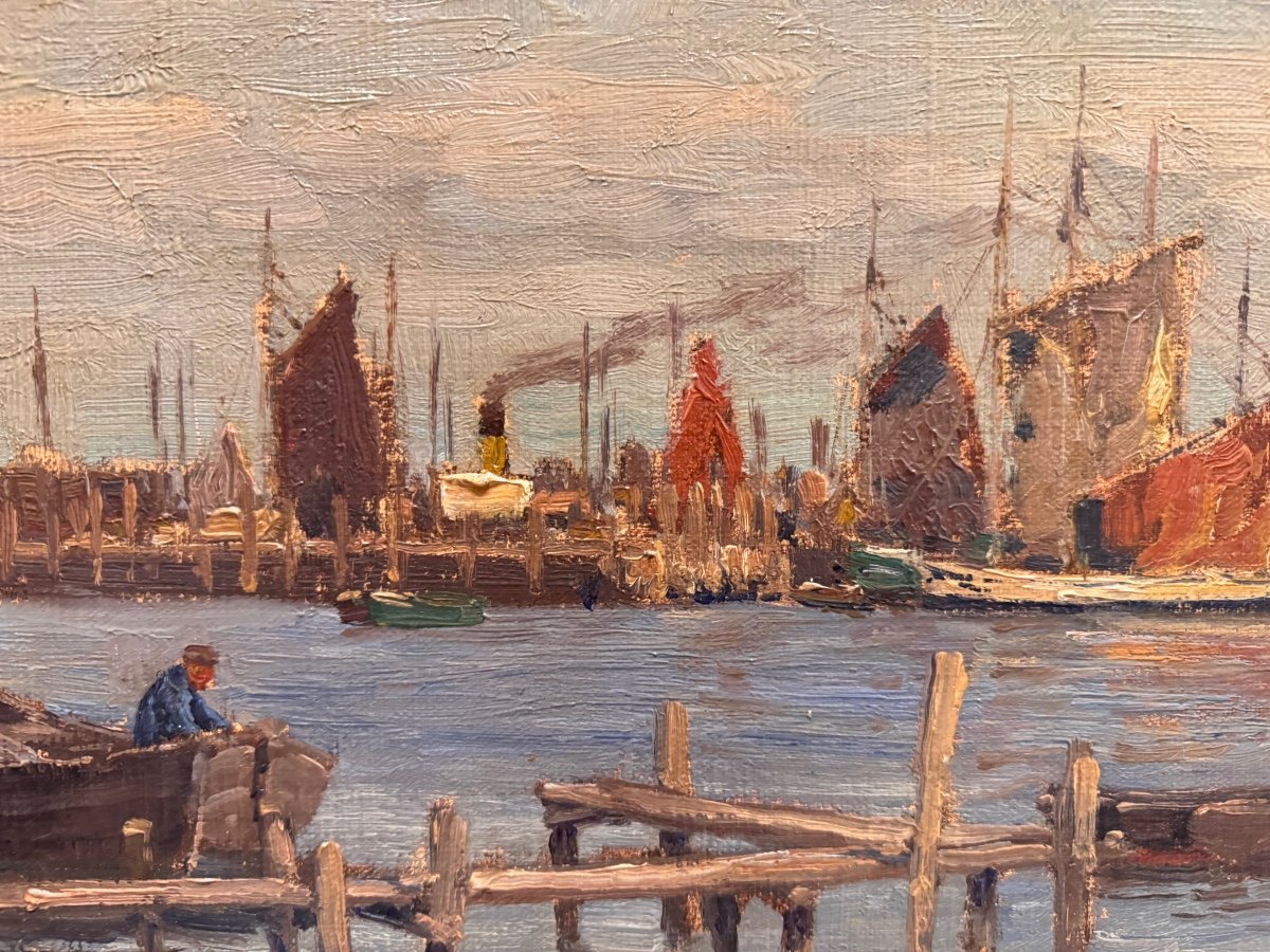 Wilhelm Hambuchen 1869-1939 Harbor Landscape -photo-4