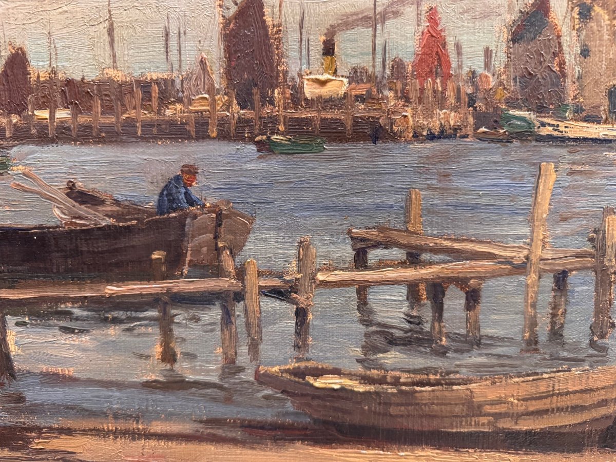 Wilhelm Hambuchen 1869-1939 Harbor Landscape -photo-5