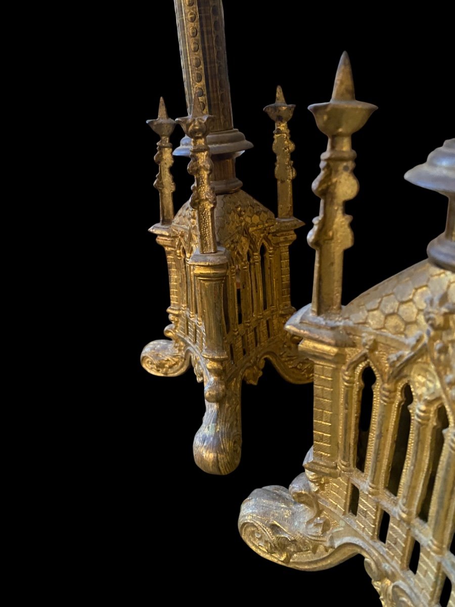 Ancient Pair Of Neo-gothic Candelabra-photo-2