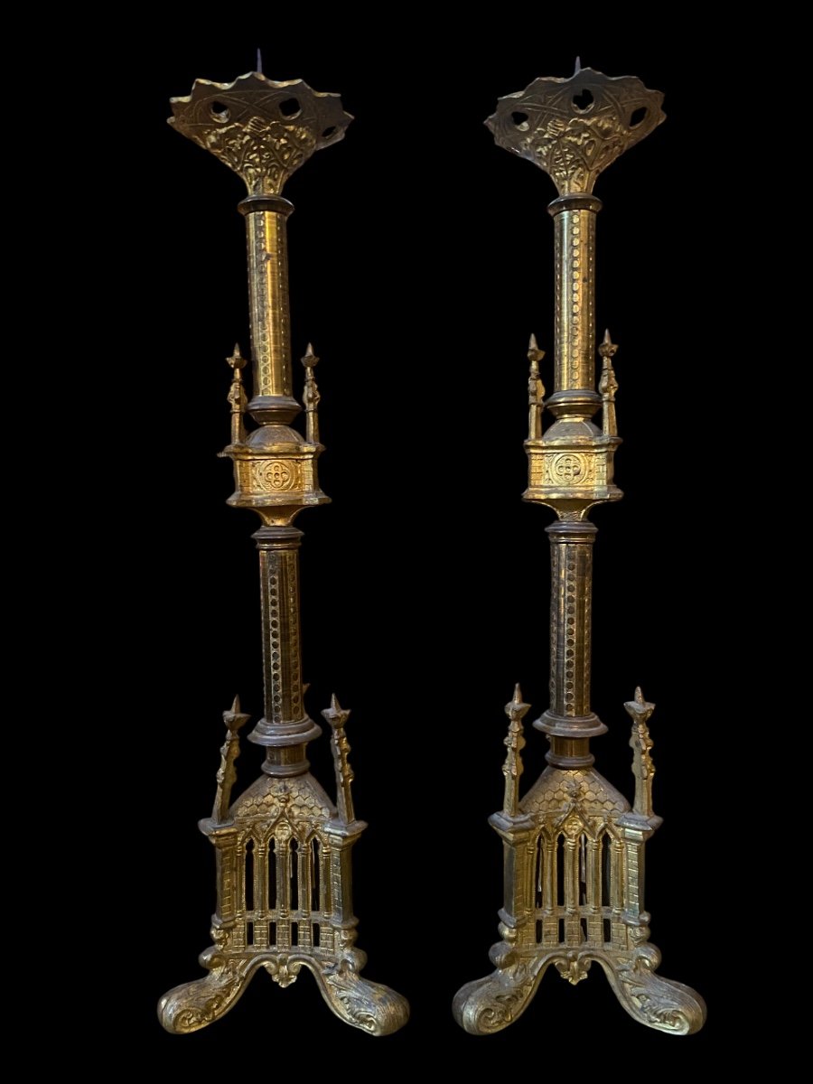 Ancient Pair Of Neo-gothic Candelabra