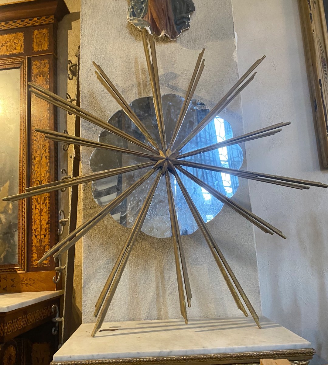 Ancient Wooden Sunburst Of Italian 