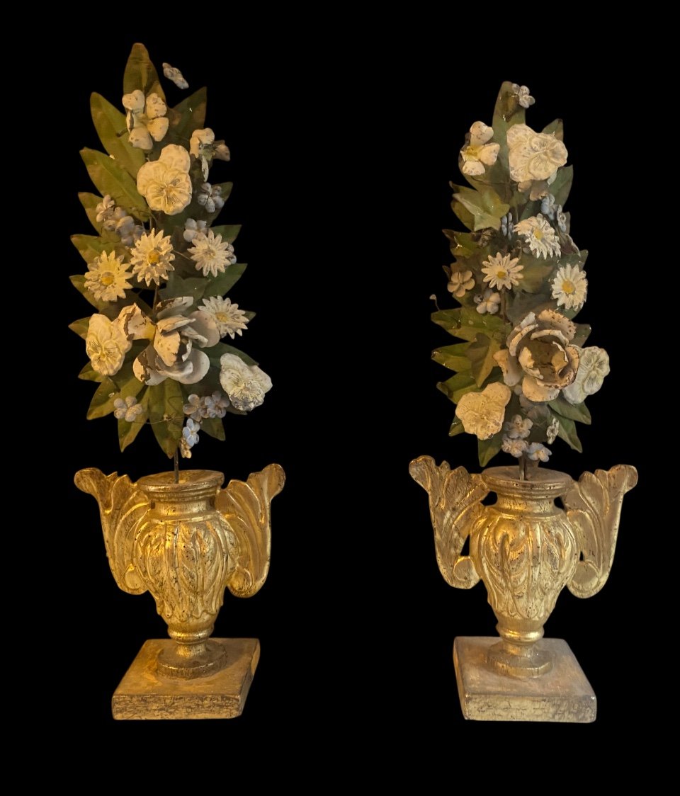 Pair Of Very Old Palmettes With Flowers 