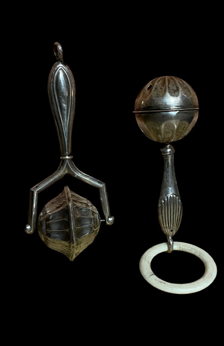 19th Century Silver Children's Rattles From The Empire Period.