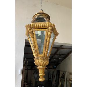 Ancient Golden Wooden Lantern Of Italian Origin 