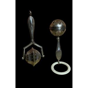 19th Century Silver Children's Rattles From The Empire Period.