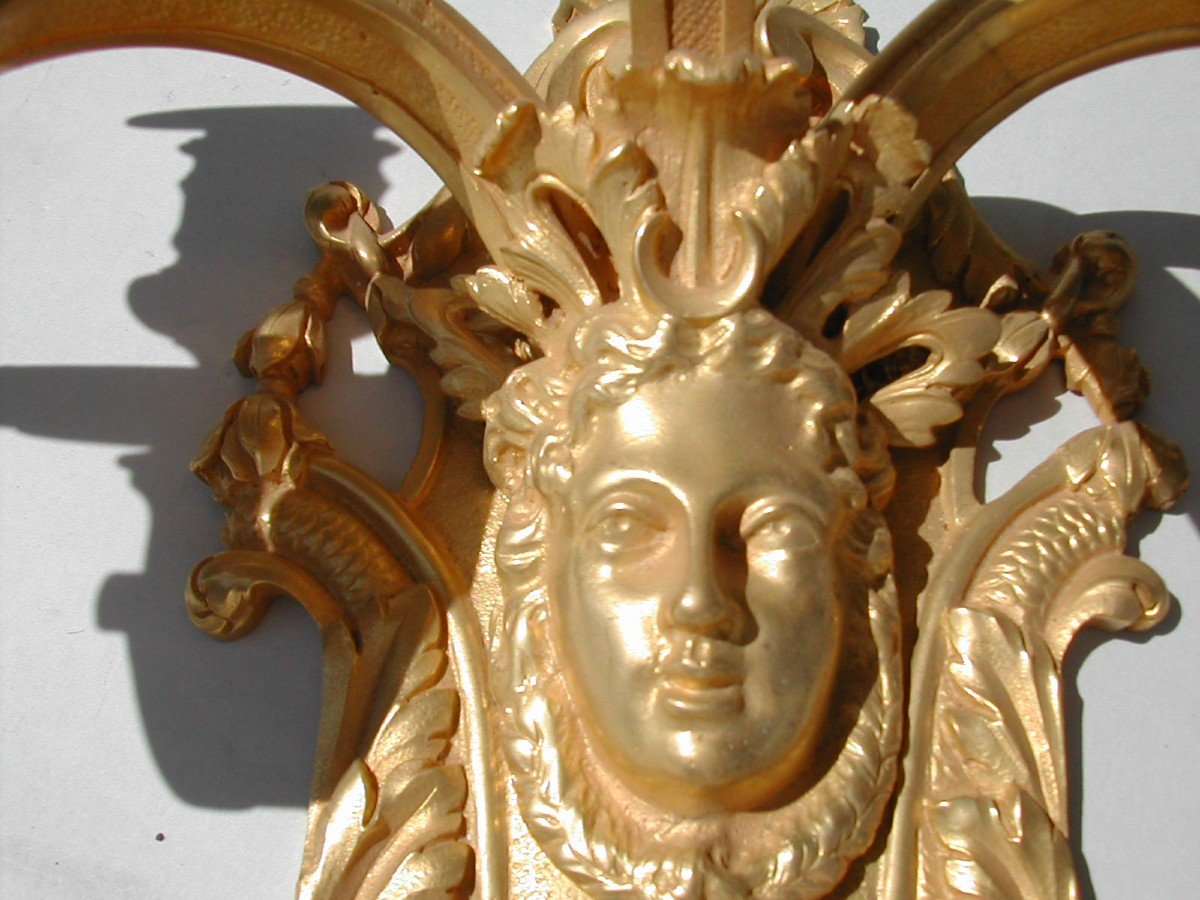 Paire d'Appliques Au Noeud De Ruban, Style Louis XIV, Bronze Ciselé Et Doré-photo-3