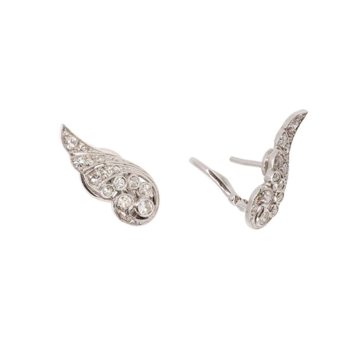 Diamonds 18 Carats White Gold Wings Earrings-photo-4