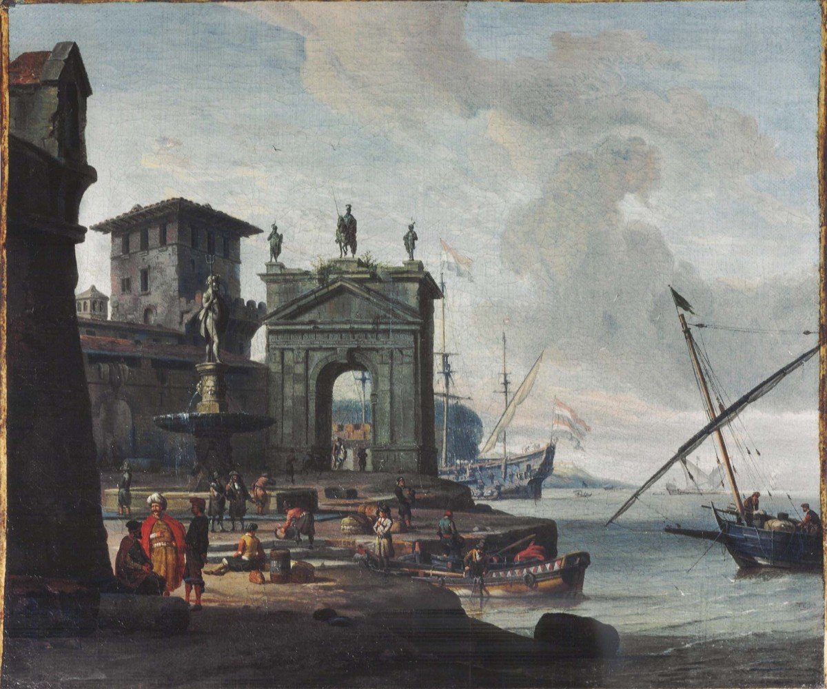 Storck Abraham - Marine - Scene De Port - Ecole Hollandaise - XVIIeme-photo-3