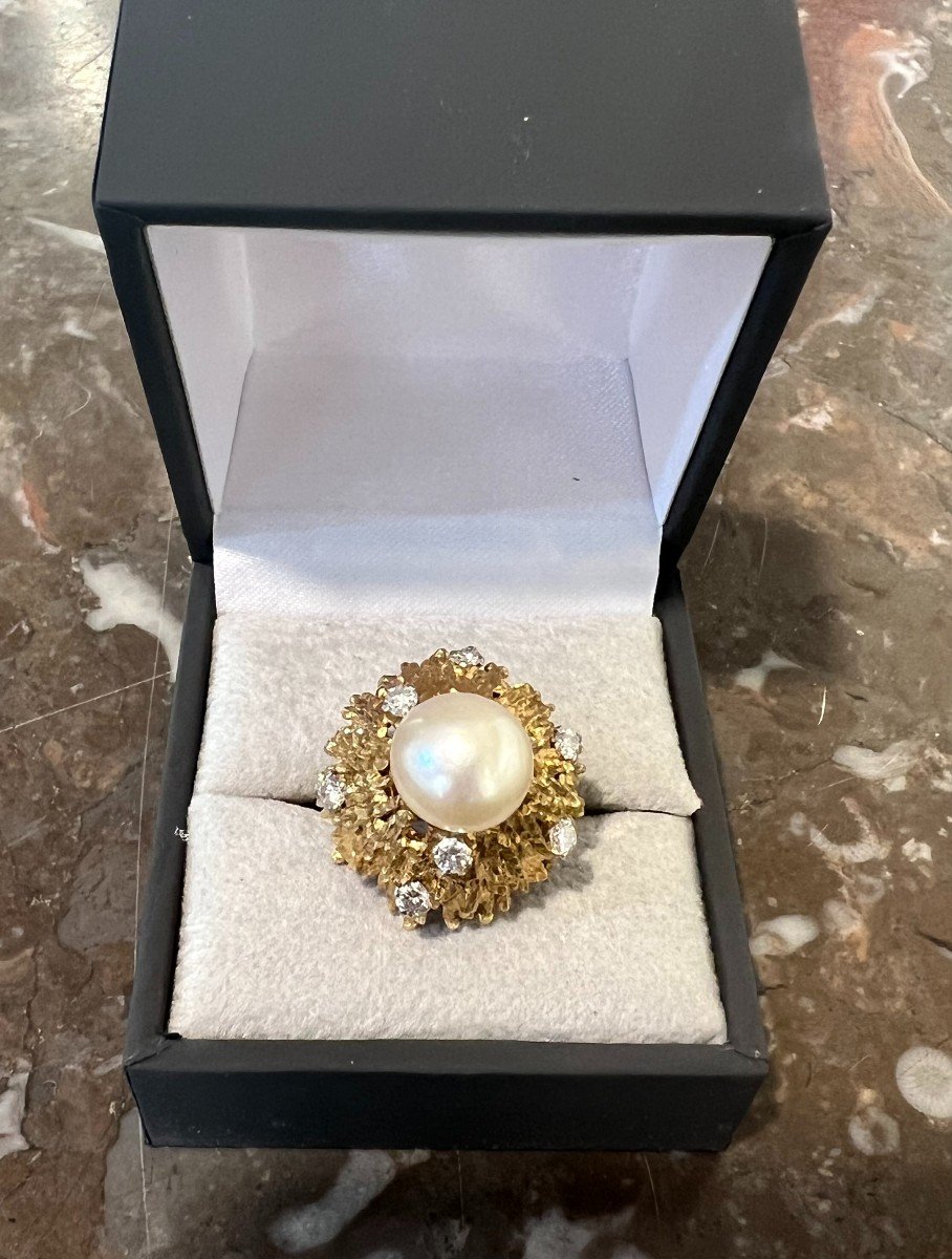 Andrew Grima Pearl Diamonds 18 Carat Yellow Gold Ring-photo-4