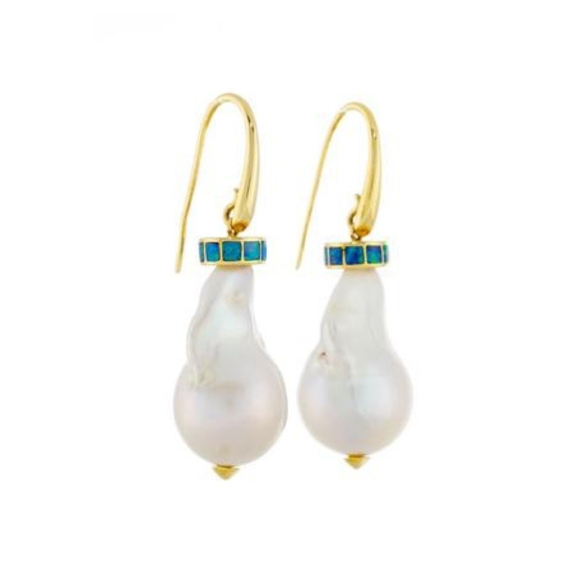 Baroque Pearls Opal 18 Carats Yellow Gold Earrings-photo-4