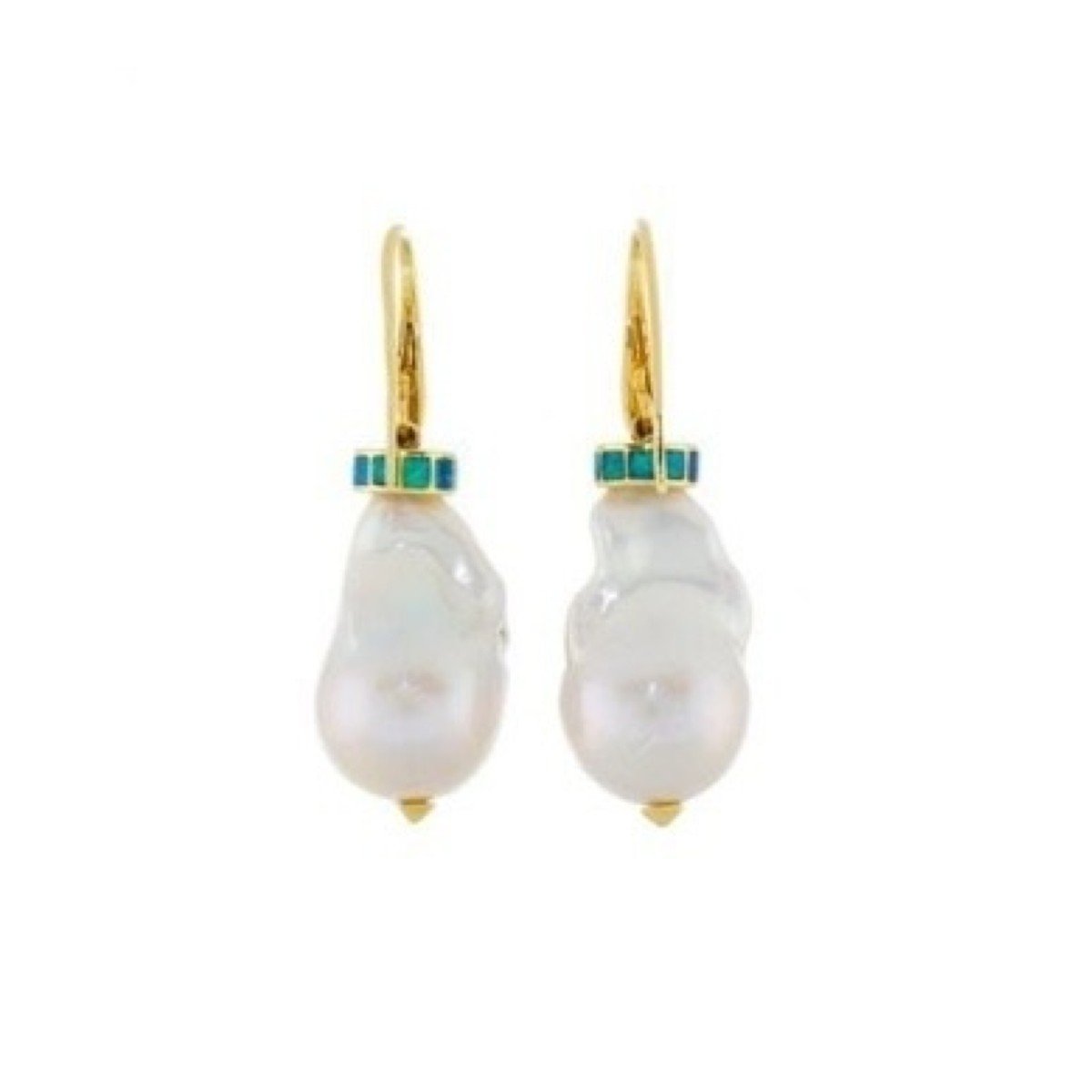 Baroque Pearls Opal 18 Carats Yellow Gold Earrings